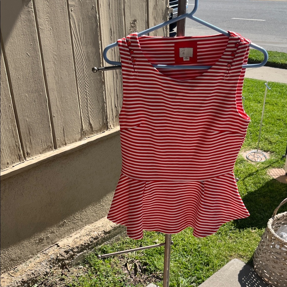 Stylish Red and White Striped Peplum Tank Top